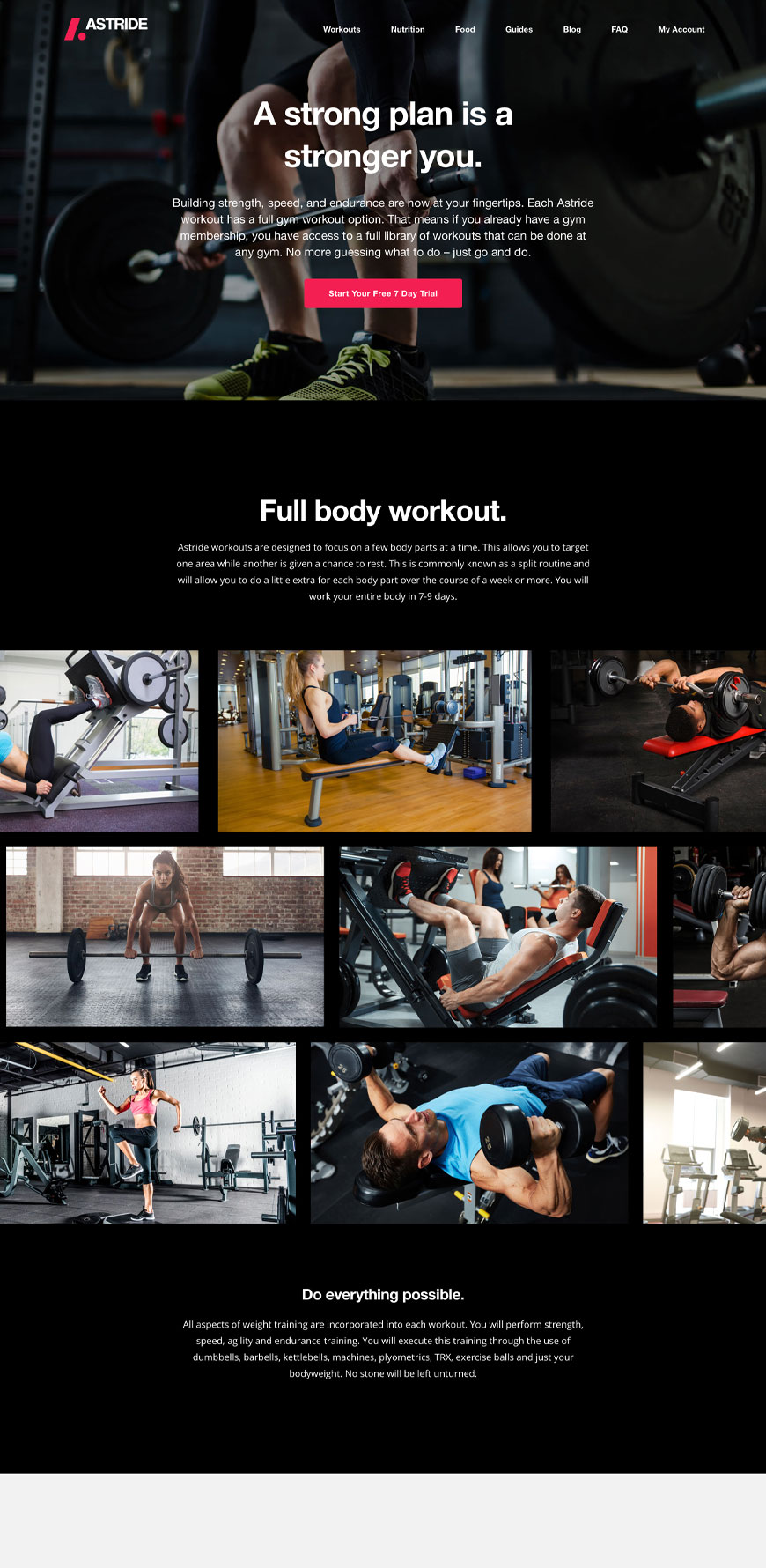 Astride Website Gym Workouts Page
