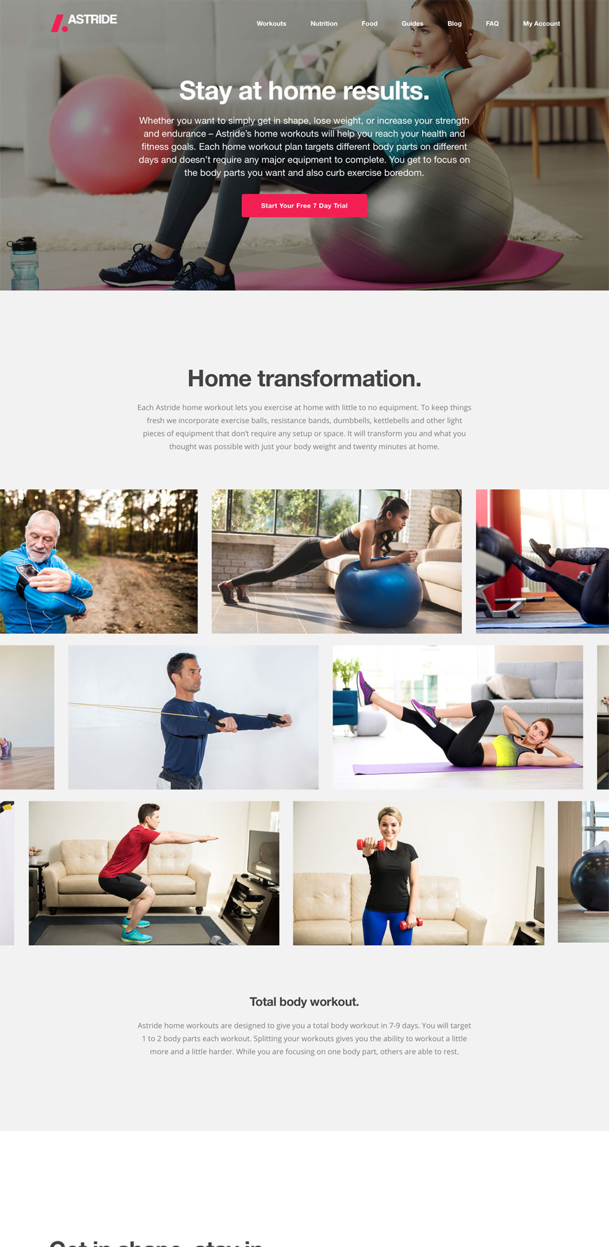 Astride Website Home Workouts Page